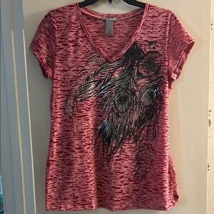 INC International Concepts Red Graphic V-Neck Tee